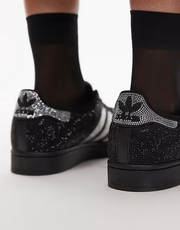 adidas Originals Superstar II sneakers in black and silver dimantes