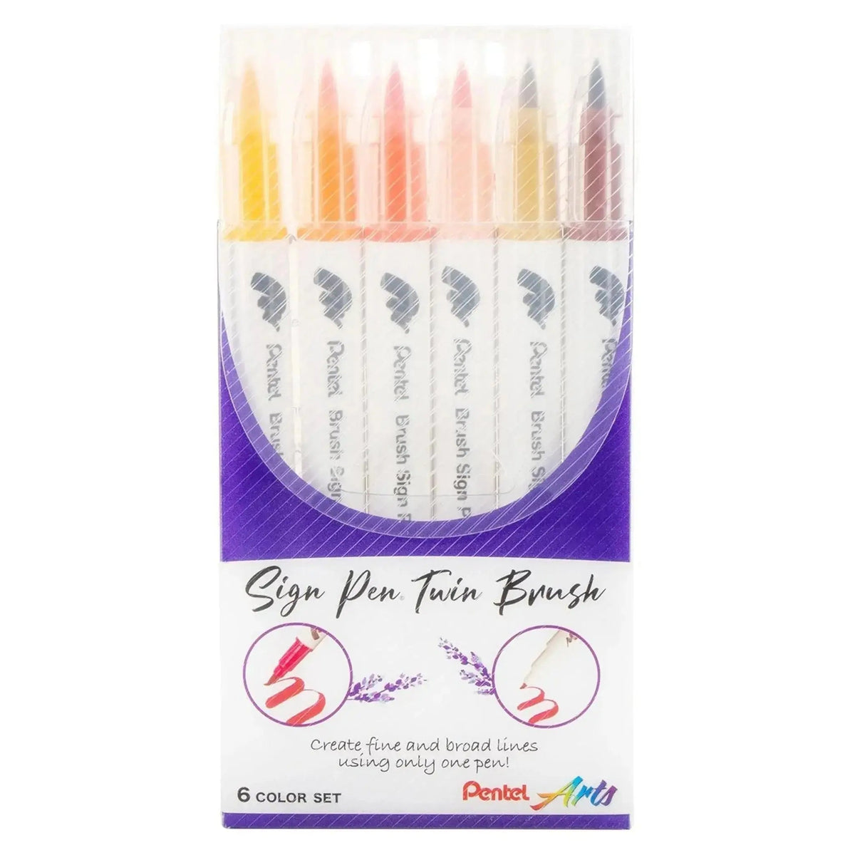 Pentel Arts Sign Pen Twin Brush, 6-Packs