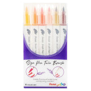 Pentel Arts Sign Pen Twin Brush, 6-Packs