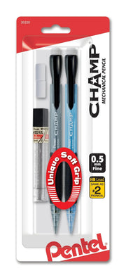 Pentel CHAMP Mechanical Pencil with Lead and (2) Eraser Refills, 2-Pk