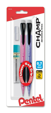 Pentel CHAMP Mechanical Pencil with Lead and (2) Eraser Refills, 2-Pk