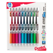 Pentel EnerGel RTX Retractable Liquid Gel Pen, (0.7mm) Medium Line, Metal Tip, Assorted Ink, 10-Pk