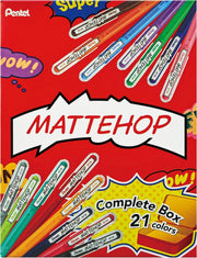 Pentel MATTEHOP Color Gel Pen Set, (1.0 mm), 21 Colors, with Metal Box