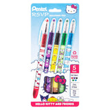 Pentel RSVP Ballpoint Pen, Hello Kitty® and Friends, Limited Edition, Mix 1, 0.7mm Fine Line, Assorted Ink, 5-Pk