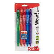 Pentel Wow! Retractable Ballpoint Pen, 1.0mm Medium Line, Assorted Colors, 5-Pk