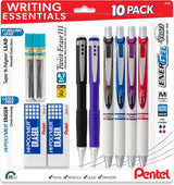 Pentel Writing Essentials 10 pack - 4 EnerGel gel pens, 2 Twist Erase III 0.7mm mechanical pencils, 2 Hi-Polymer block erasers, and 2 Hi-Polymer 0.7mm HB lead