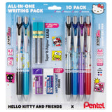 Pentel Writing Essentials Pack, Hello Kitty® and Friends, Limited Edition, EnerGel, EnerGize, 0.7mm, W/Refill Lead and Small Block Erasers, 10-Pk