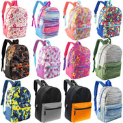 17" Patterned Wholesale Backpacks In 12 Assorted Prints - Bulk Case Of 24 Bookbags