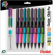 Pentel Quick Click Pop Mechanical Pencil, 0.7mm, Plus Lead and Eraser, 8-pk
