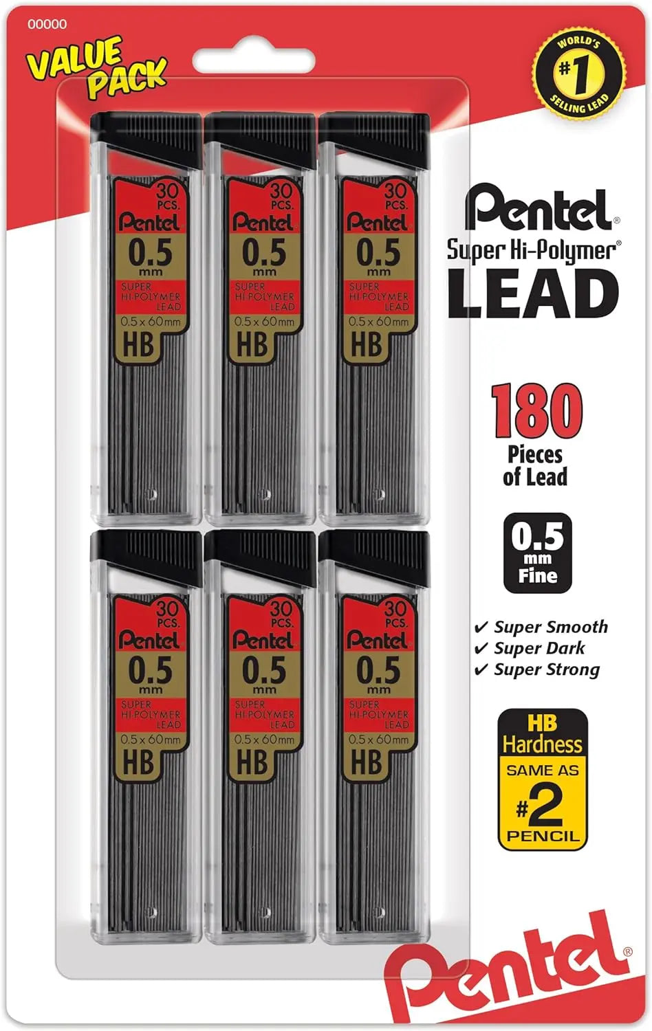 Pentel Super Hi-Polymer Lead Refill (0.5mm) Fine, 30 pcs/Tube, Assorted Packs