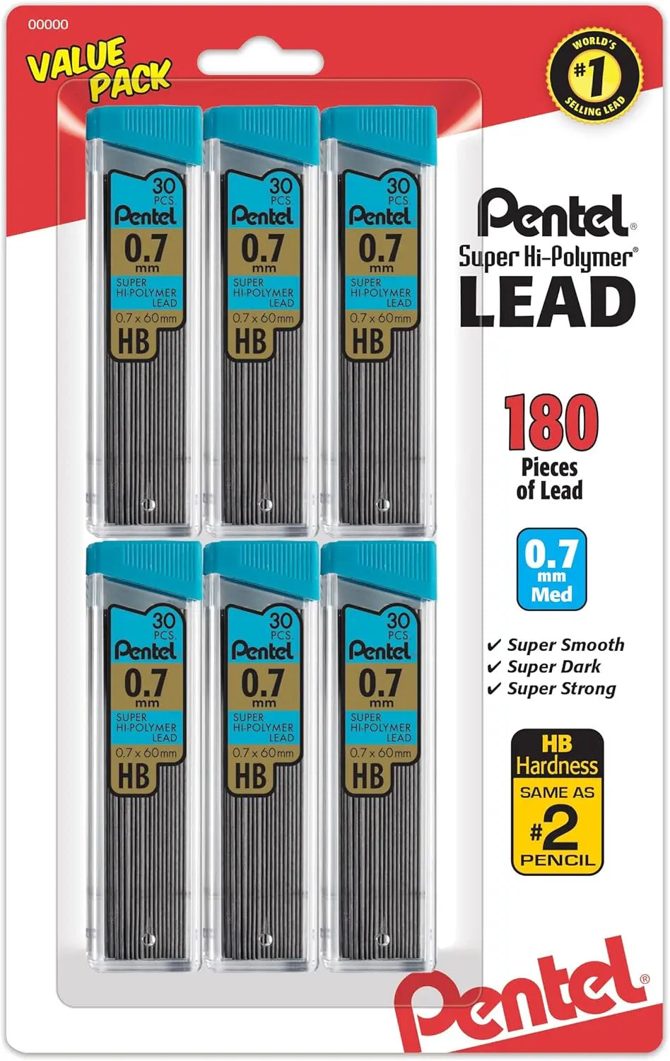 Pentel Super Hi-Polymer Lead Refill (0.7mm) Med, 30 pcs/Tube, Assorted Packs