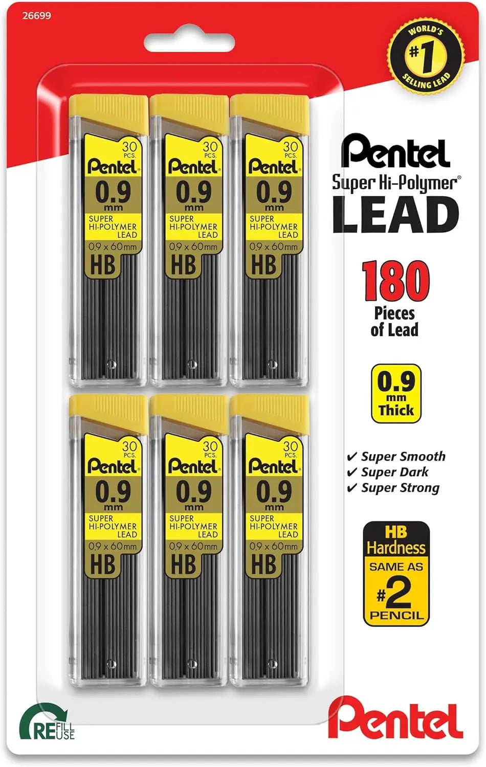 Pentel Super Hi-Polymer Lead Refill (0.9mm) Bold, 30 pcs/Tube, Assorted Packs