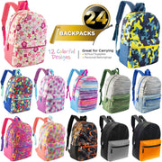 17" Patterned Wholesale Backpacks In 12 Assorted Prints - Bulk Case Of 24 Bookbags